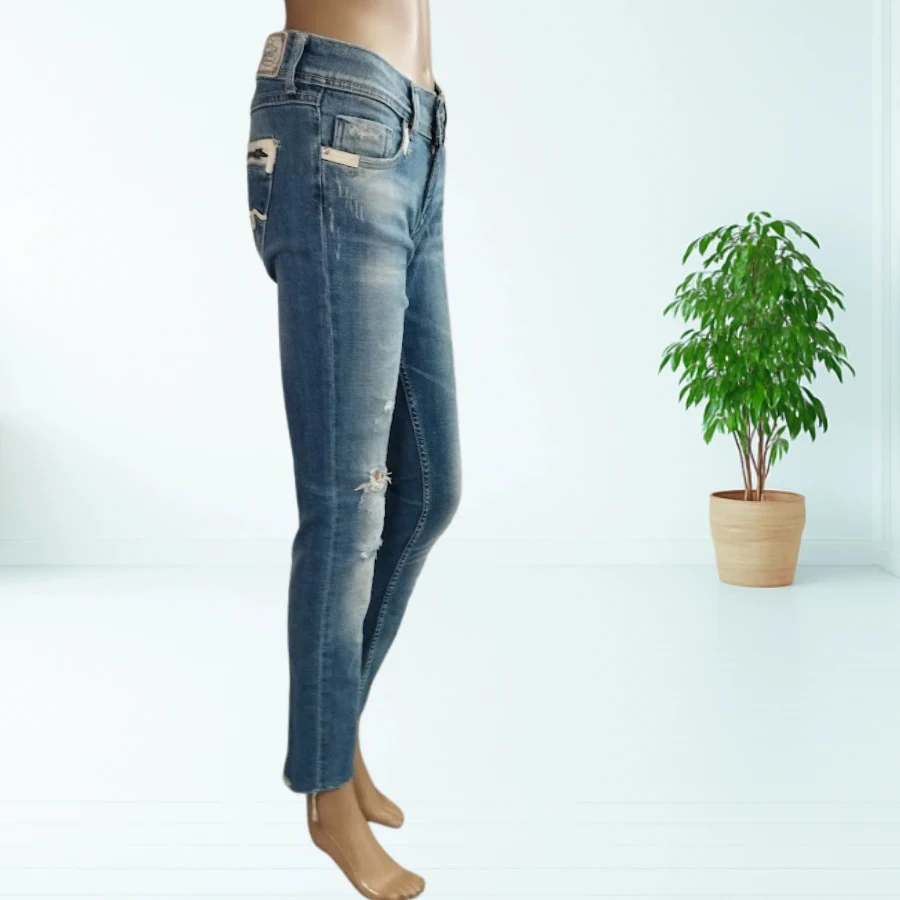 Kaporal suede model jeans - slim fit destroy - low waist - stretchy - light blue - Size 36 – photo 5